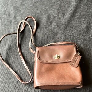 Coach Brown Leather Crossbody Bag with Turnlock Closure